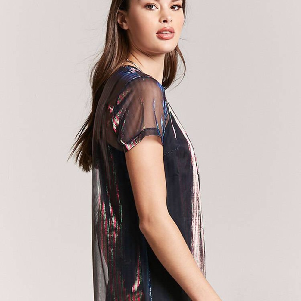 F21 Sheer Metallic T-shirt Dress - Blue/Purple - Small - Picture 2 of 6